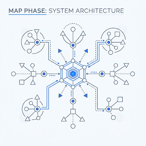 Diagram illustrating the Map phase: charting systems, data flows, and bottlenecks