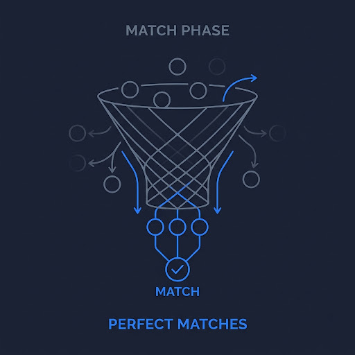 Diagram illustrating the Match phase: shortlisting AI services costed against expected gain